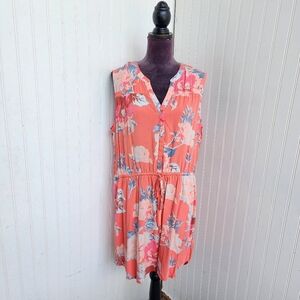 Gap Women’s Coral Pink Floral Rayon V-Neck Sleeveless Tie Waist Shirt Dress XL